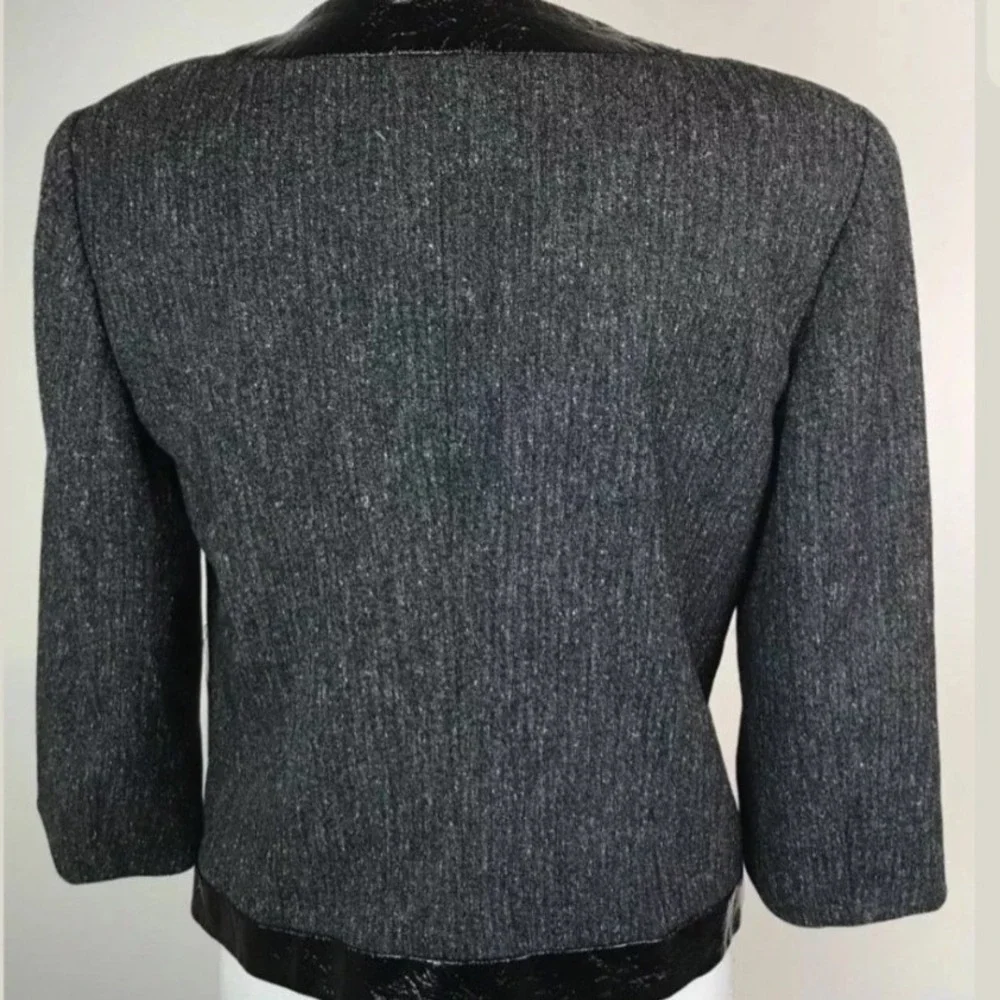 Worthington Cropped Blazer Top M‎ Black Faux Leather Snap Front Office Workwear